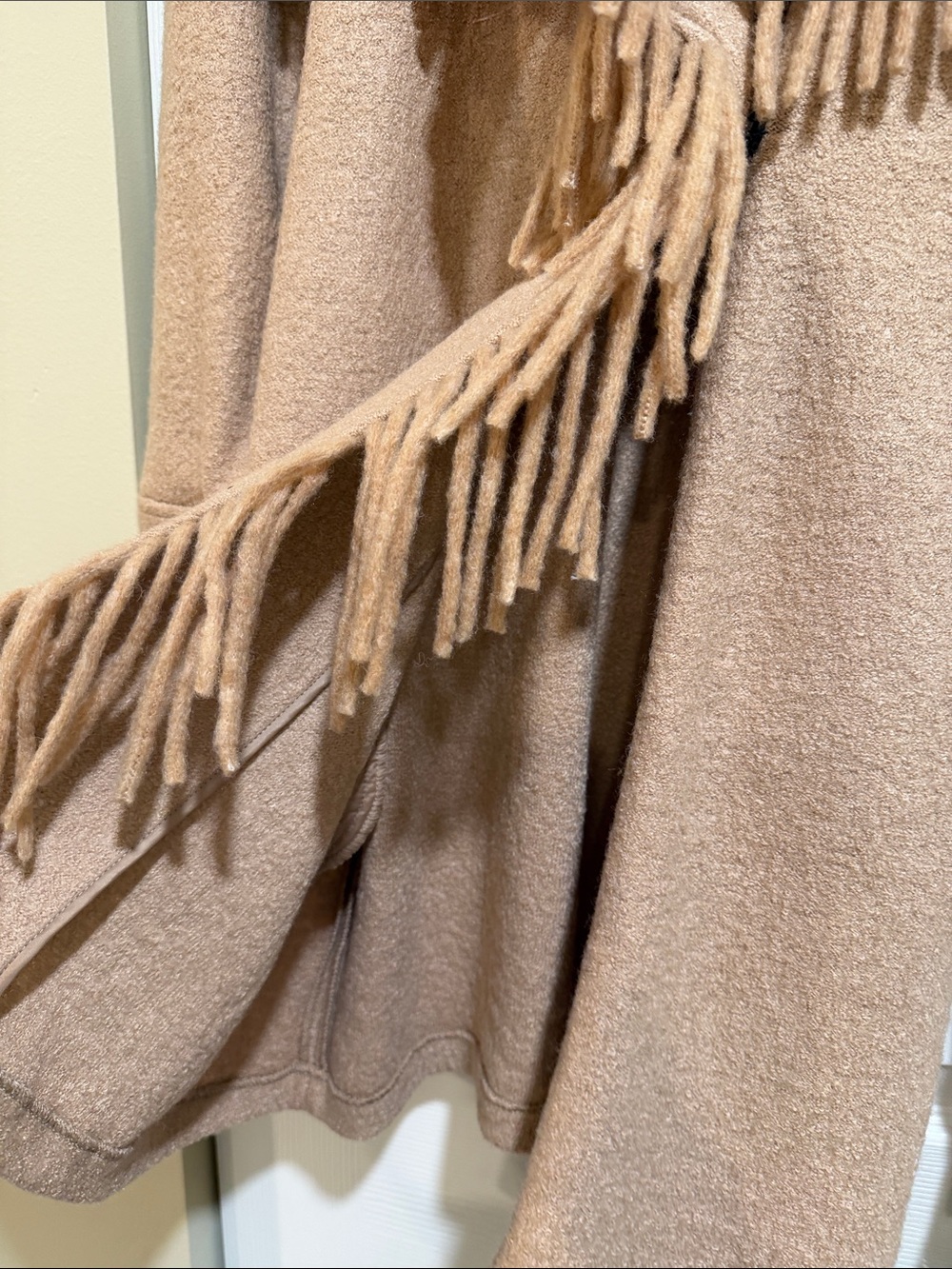 Tahari Camel Fringe Open-Front Cardigan Sweater - Picture 6 of 12